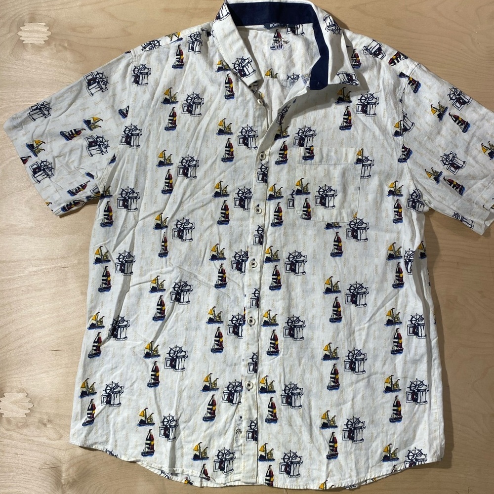 BOHIO Nautical Print White Men's Shirt XL (E)